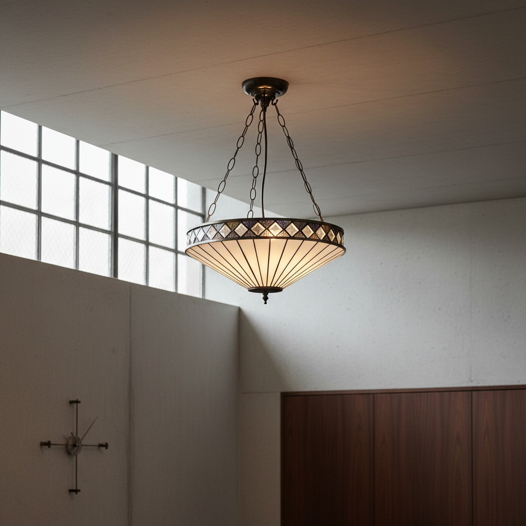 TF Fargo Verstelbare Hanglamp met Glas-in-lood-geïnspireerde omgekeerde kap voor kookeiland en eettafel HL2177