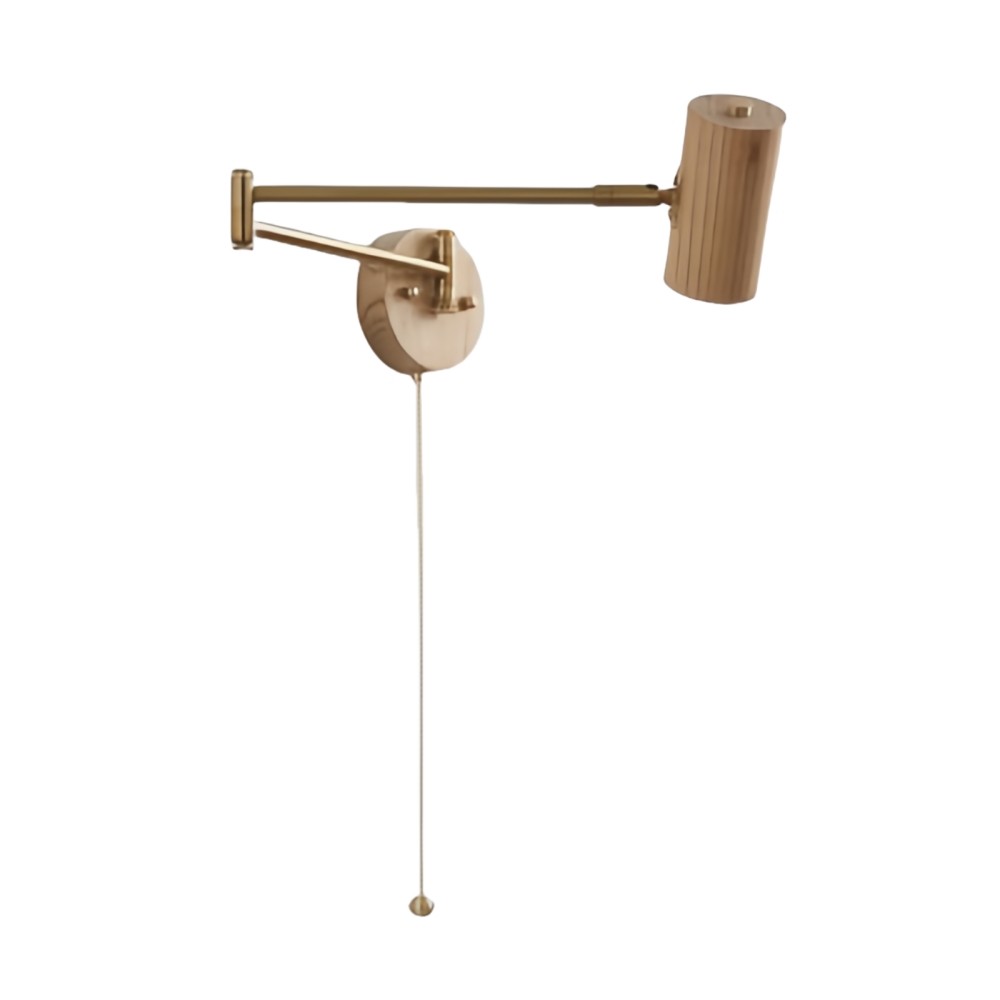 Verstelbare wandlamp met cilindervormige zwenkarm van hout en ijzer HL1085