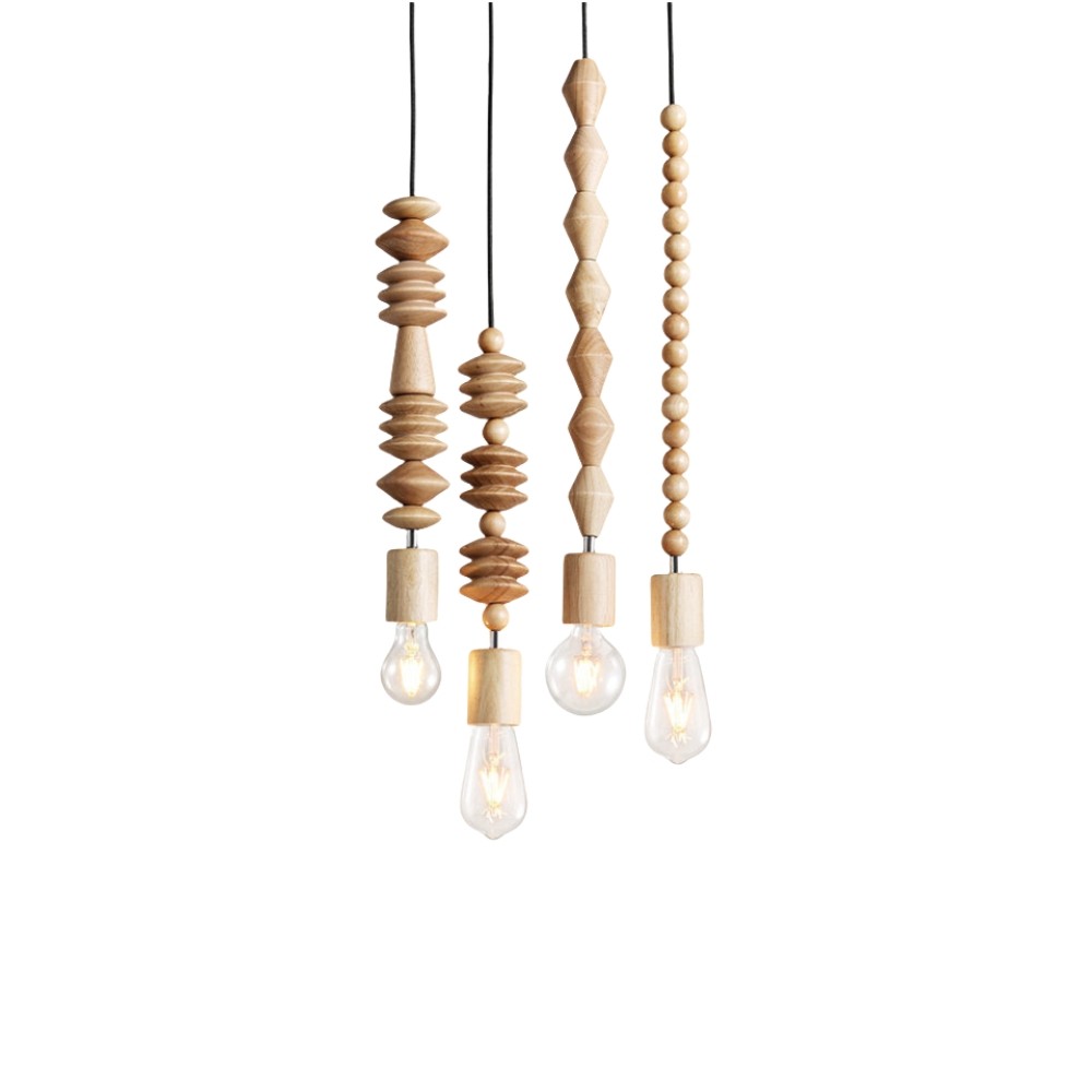 Hanglamp met Houten Kralen - Retro Snoerlamp voor Woonkamer HL1063