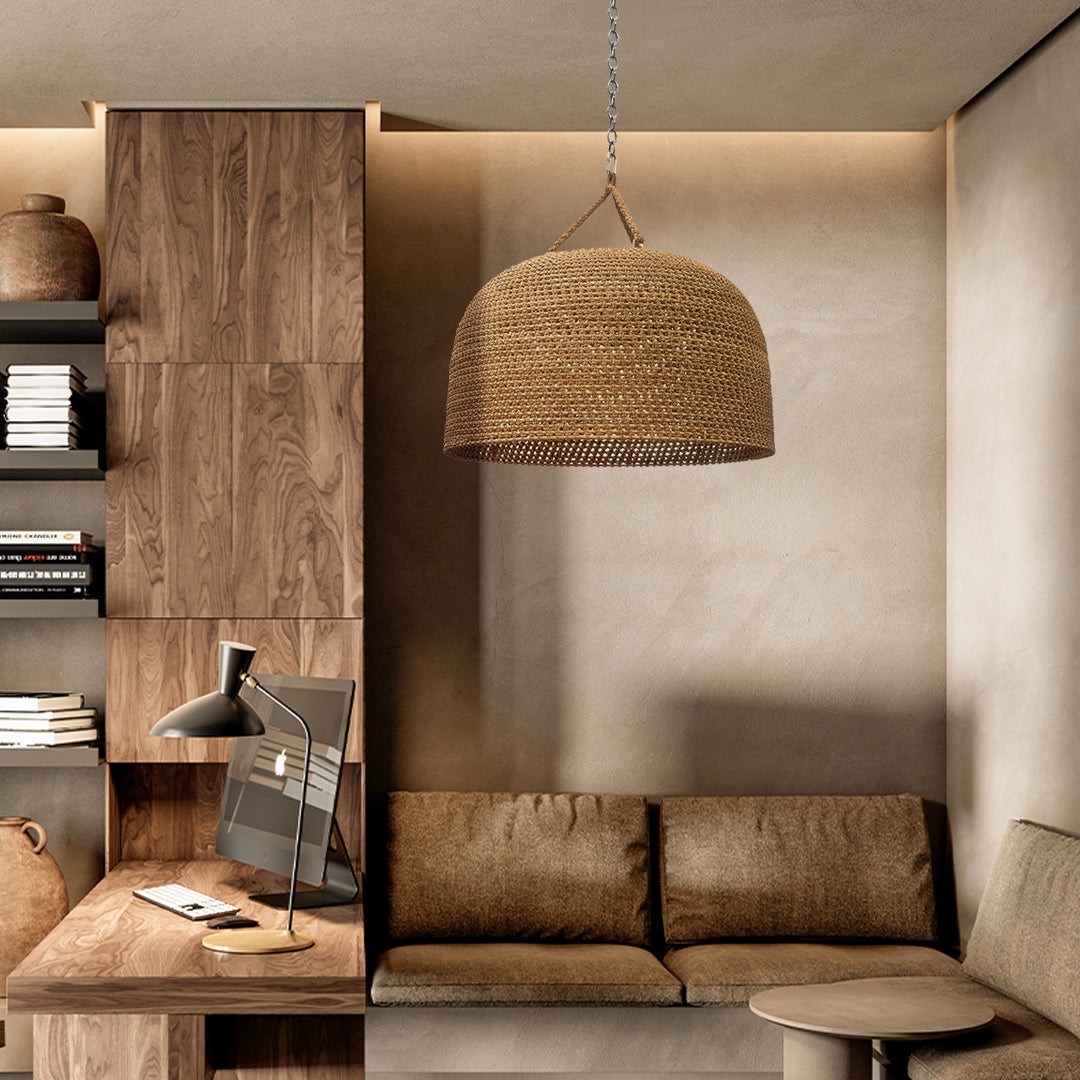 Hanglamp HL3383 van natuurlijk rotan met Japanse uitstraling