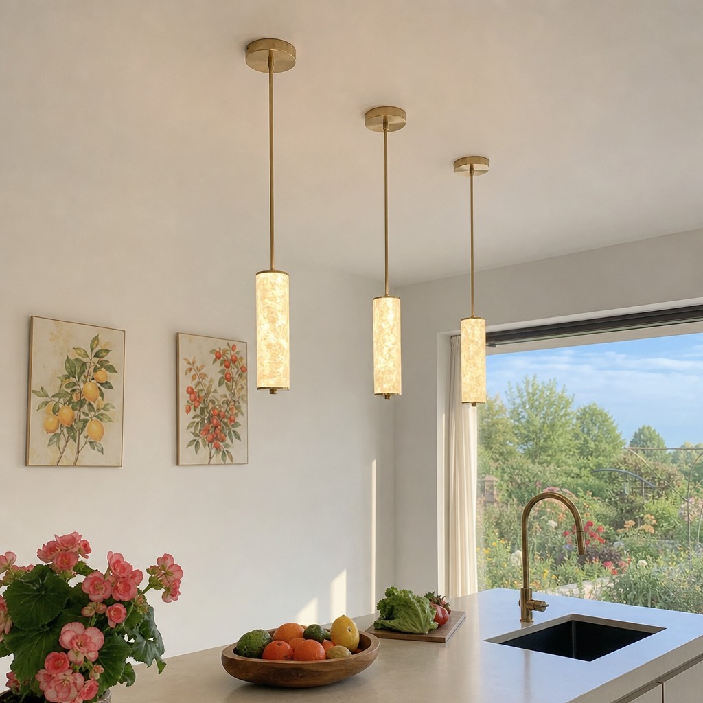 Nacrelith Capiz schelp cilinder messing hanglamp - Scandinavische slaapkamerverlichting HL3547