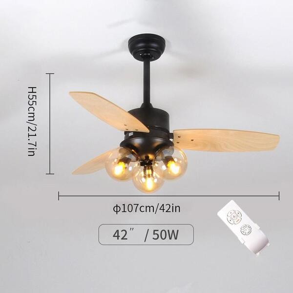 Moderne Houten Glazen Ventilator Plafondlamp HL52