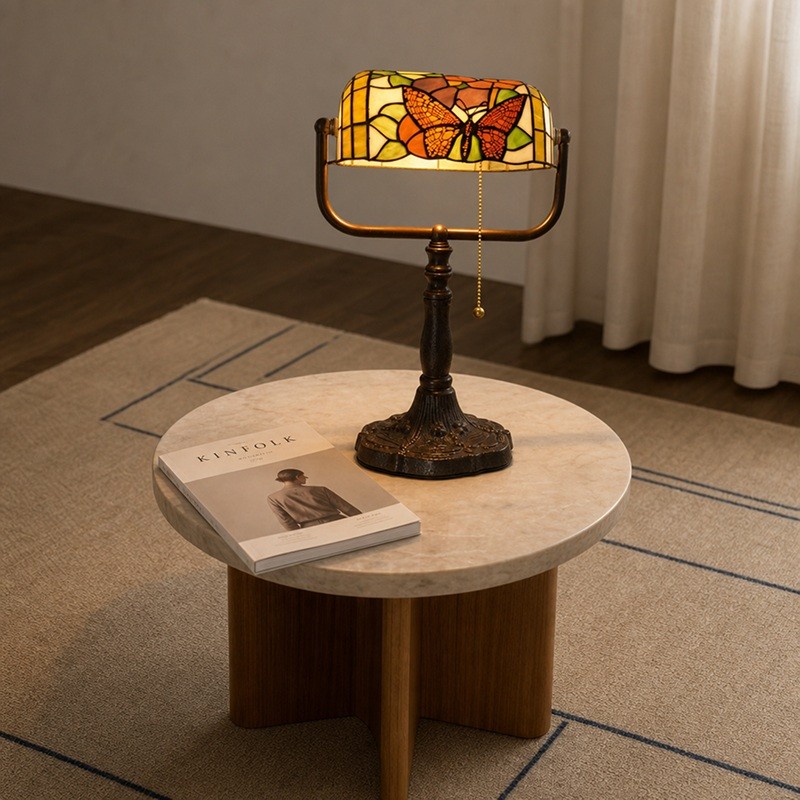 TF Tivanny Bureaulamp met bloemenmotief en glas-in-lood - Vintage tafellamp voor slaapkamer, studeerkamer of woonkamer HL3553