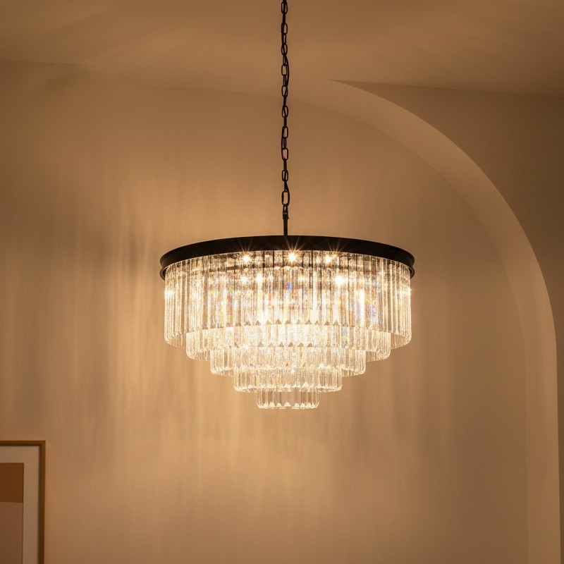 Aurevon Crystal Prism Modern Plafondkroonluchter met Metalen Frame voor Thuis en Hotel HL2298