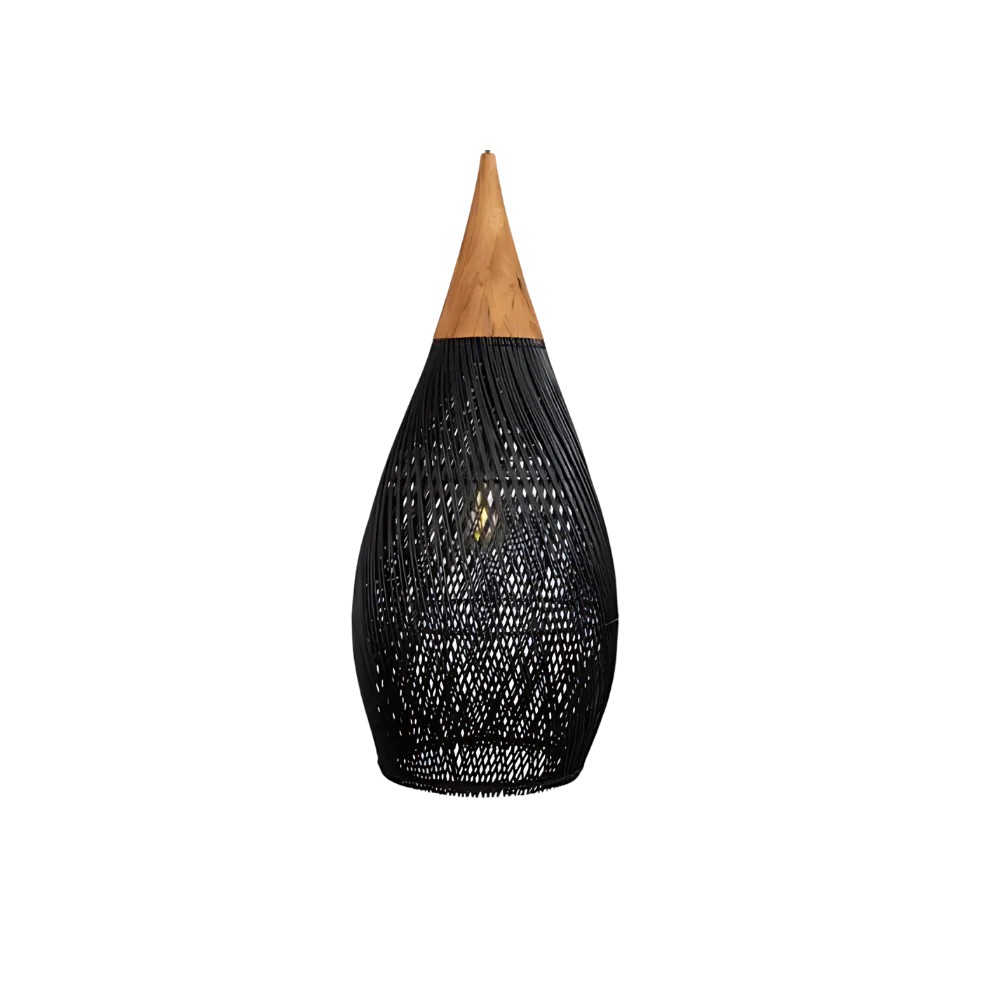 Handgemaakte hanglamp van rotan met wandtapijtmotief HL3392