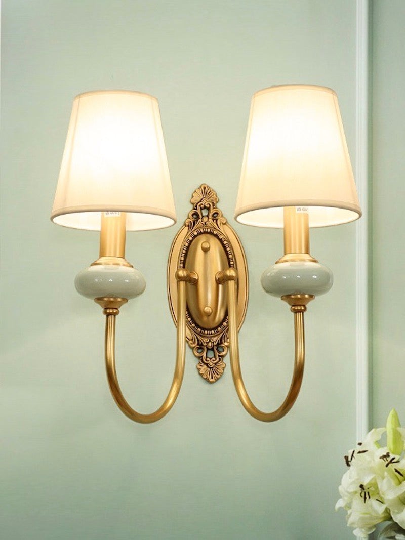 Klassieke wandlamp met stoffen kap - keramische wandlamp voor hal of slaapkamer HL1805
