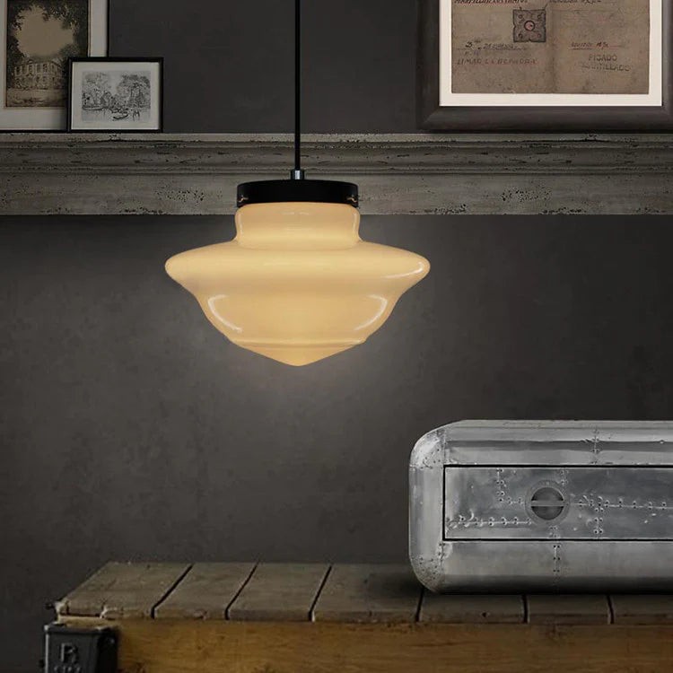 Vintage witte geometrische hanglamp van melkglas HL1022