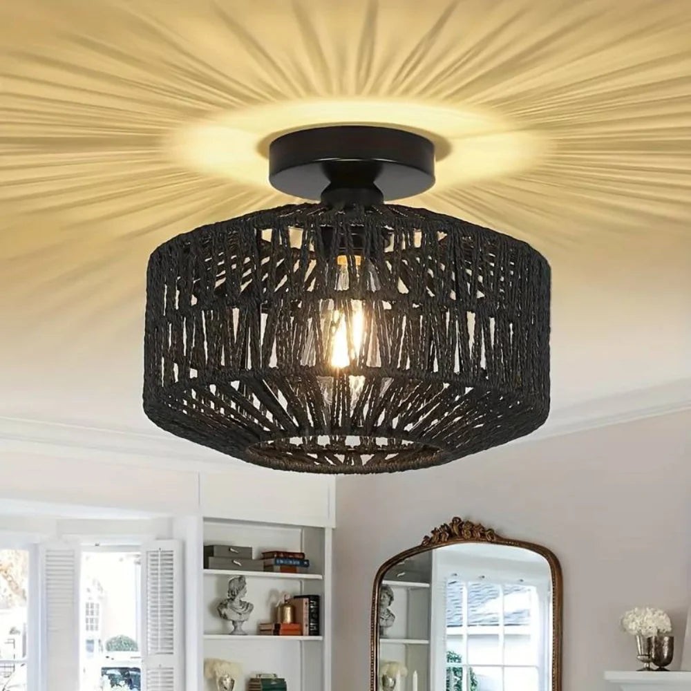Geweven lantaarn Boho Radiance rotan plafondlamp HL3399