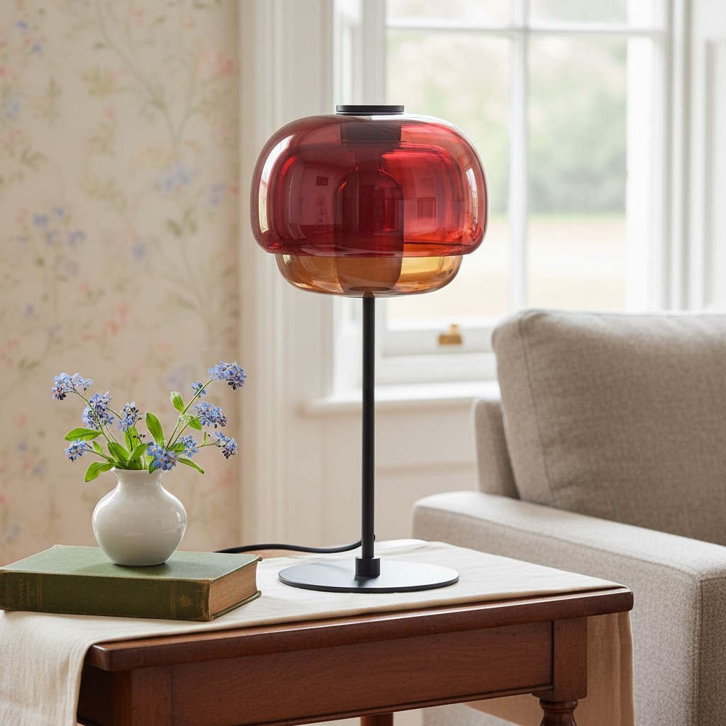 Clinco Dome Tafellamp van Gekleurd Glas - Retro Paddenstoelvormige Nachtlamp voor de Slaapkamer HL1095