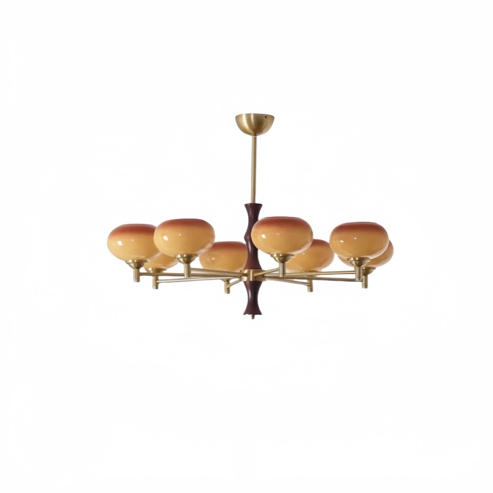 Vintage Mid Century Persimmon Glazen Kroonluchter HL840