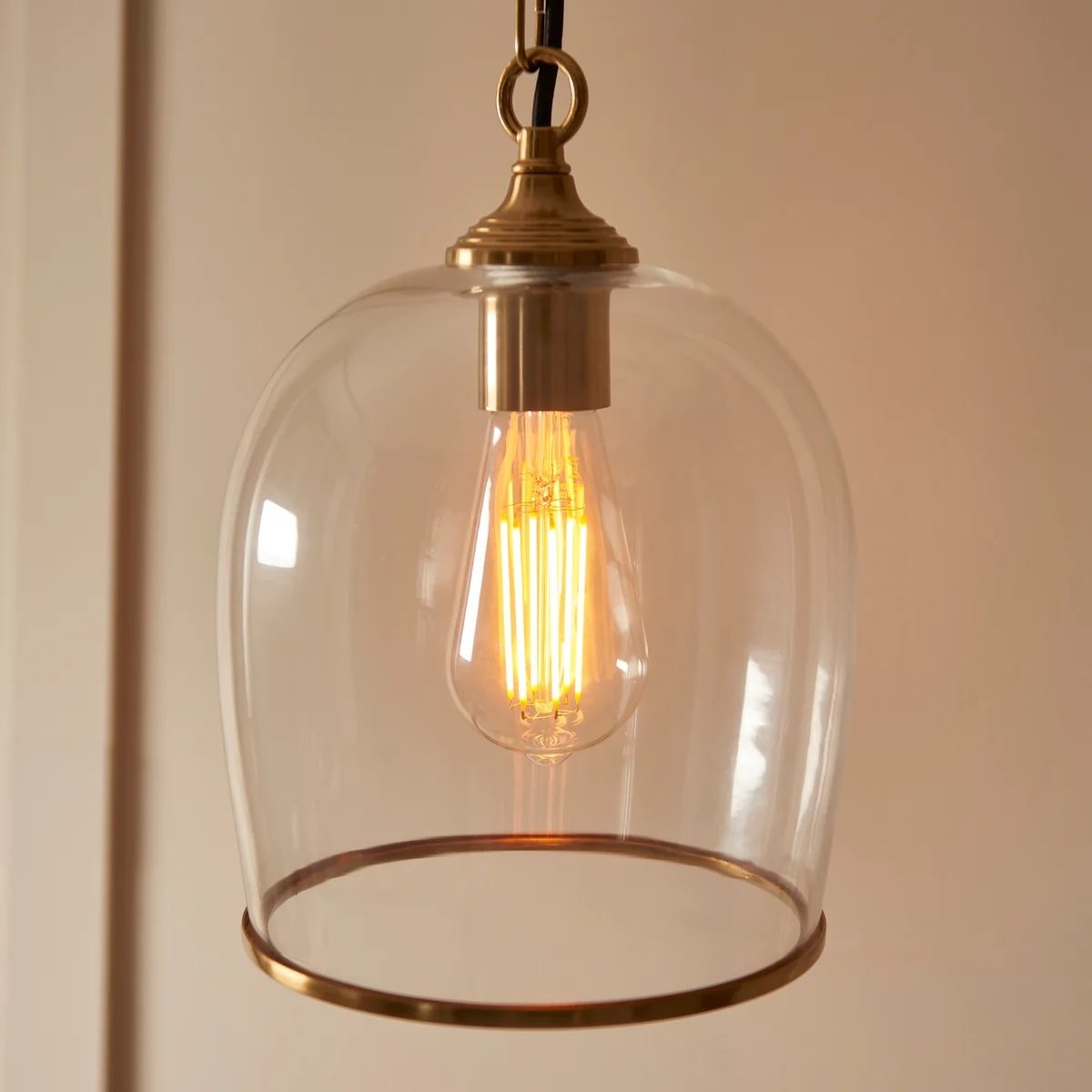 Brazara Hanglamp met Glazen Koepel - Klassiek ontwerp met Metalen Rand voor Keuken en Eetkamer HL2110