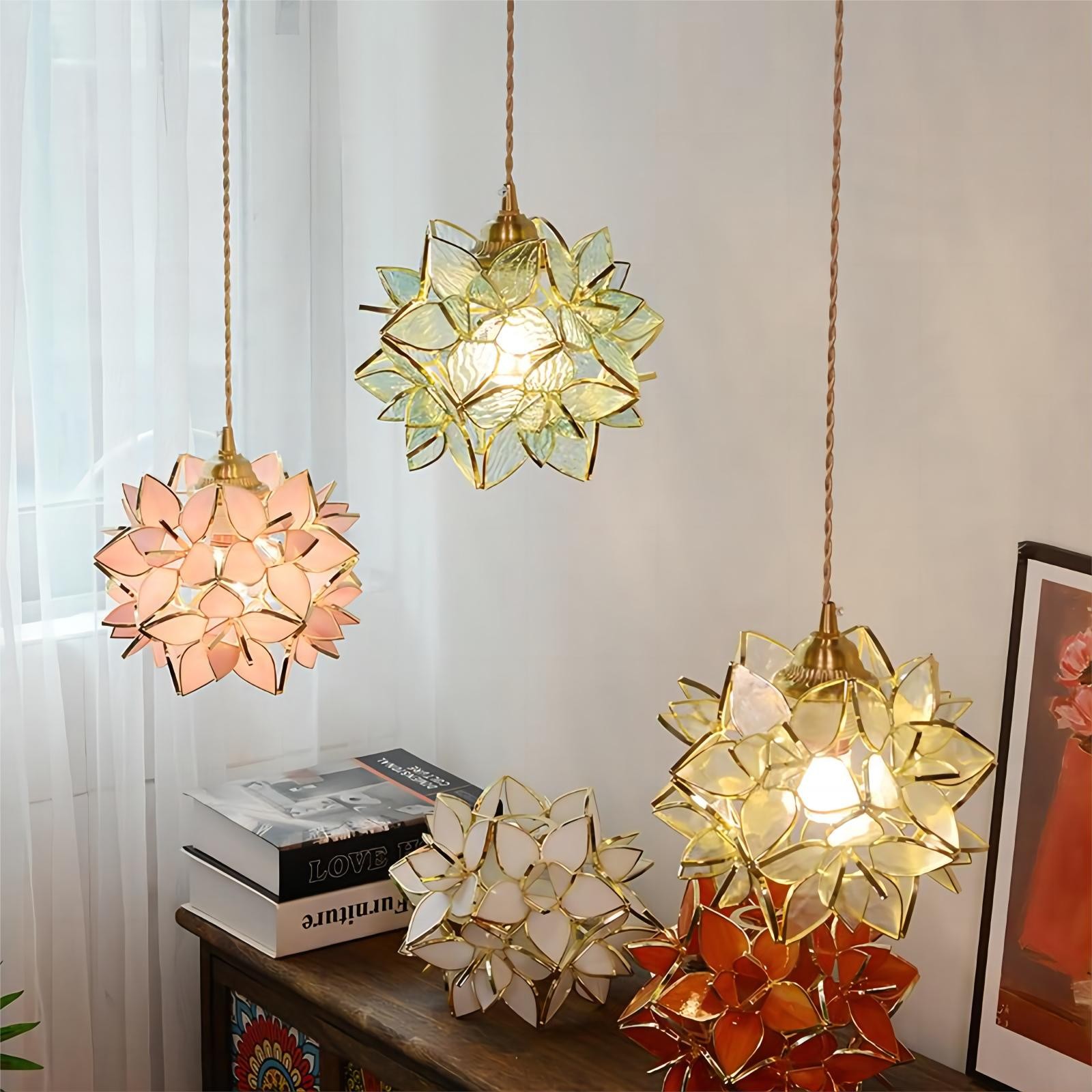 Romantische Handgeblazen Glazen Bloemen Hanglamp HL85