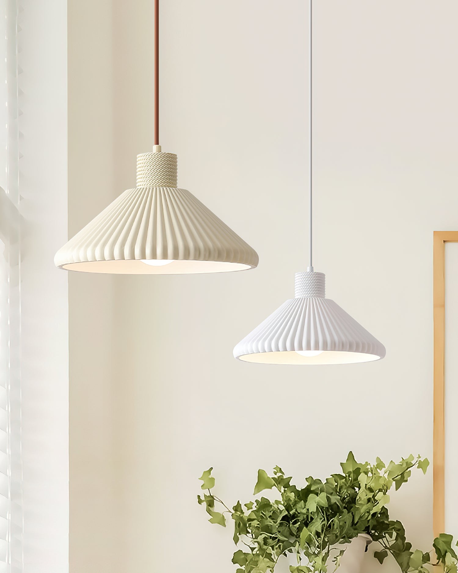 Crèmekleurige kegelvormige gestreepte hanglamp HL723