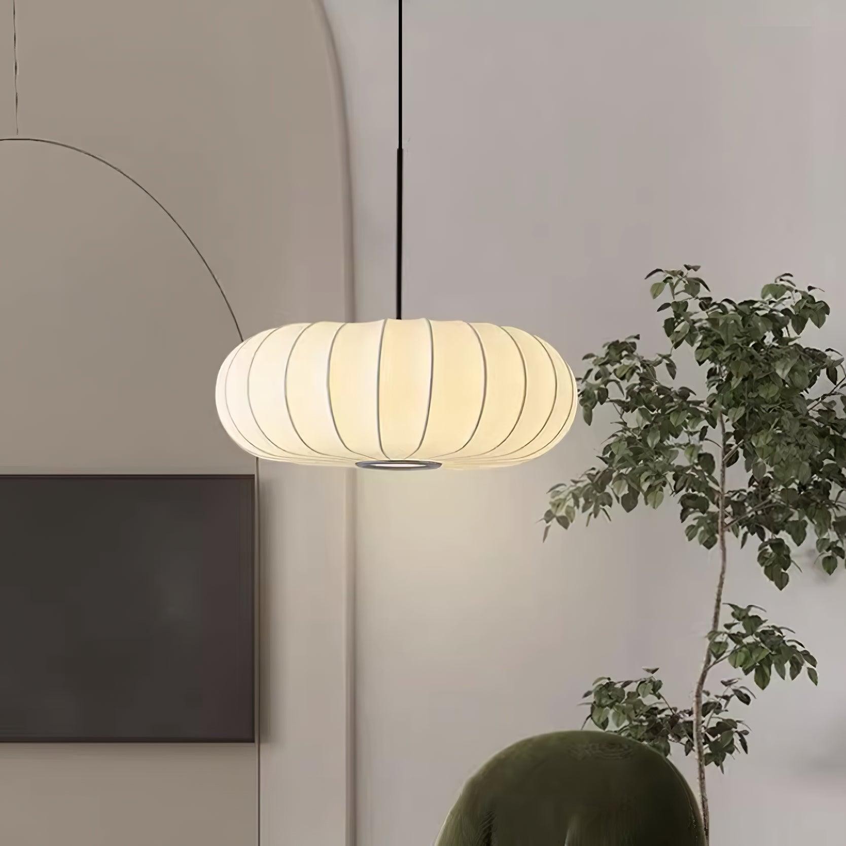 Eenvoudige Wabi-sabi witte lantaarn stoffen hanglamp HL852