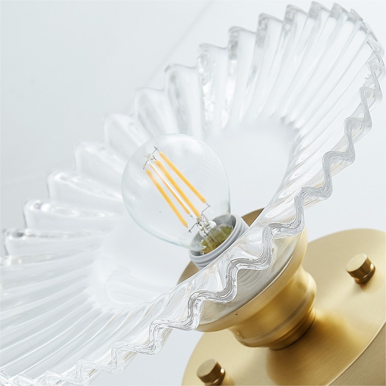 Vintage helder glazen geribbelde bloemblaadje plafondlamp HL139