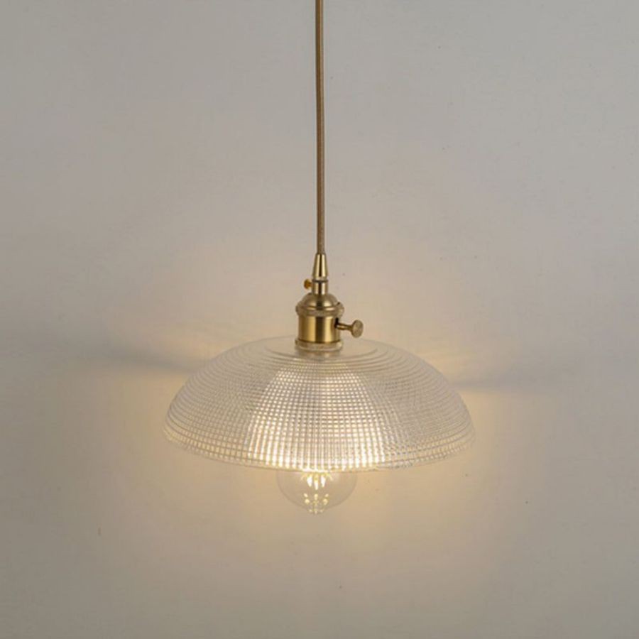 Vintage koperen geribbelde glazen hanglamp HL186