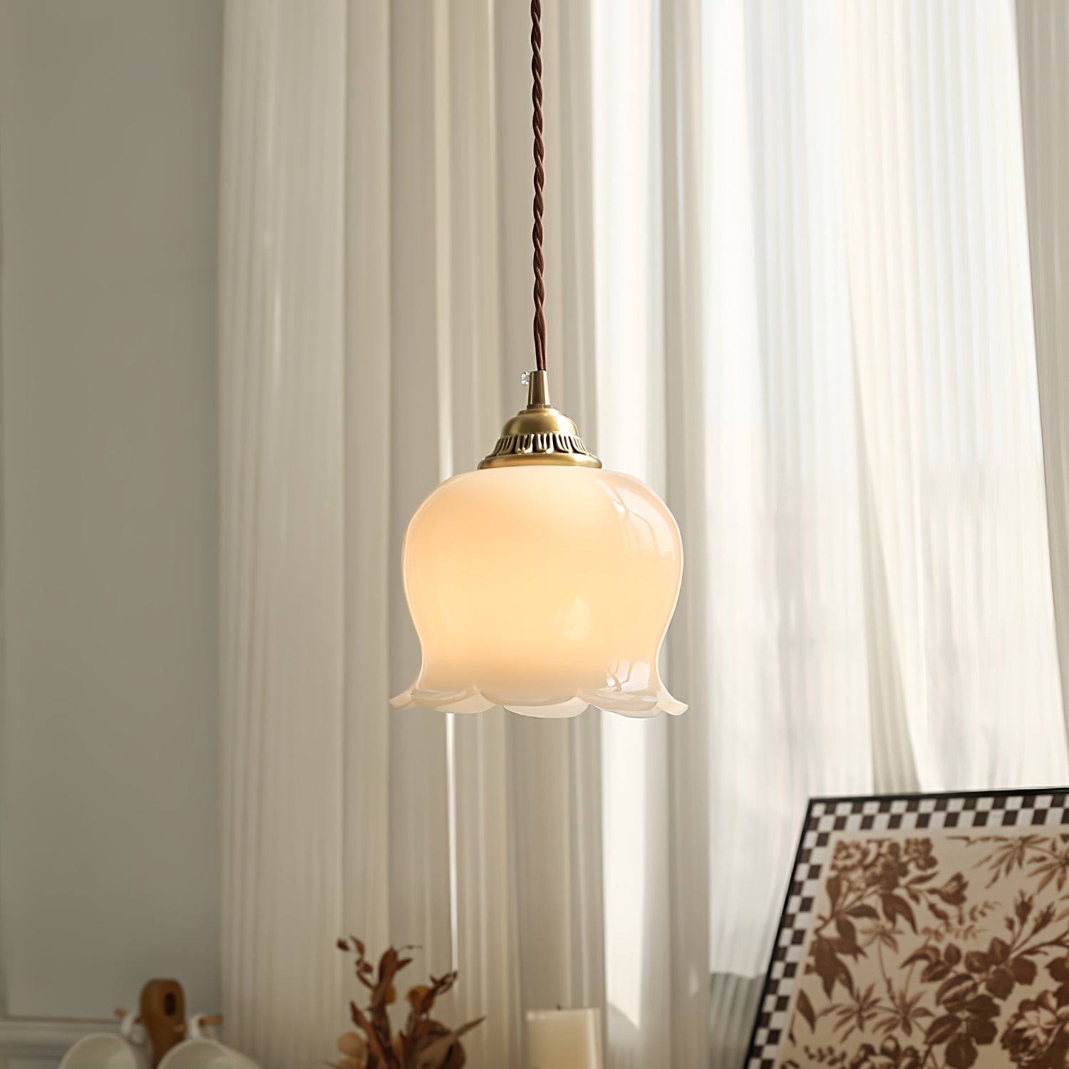 Retro Crème Lily Flower Hanglamp HL302