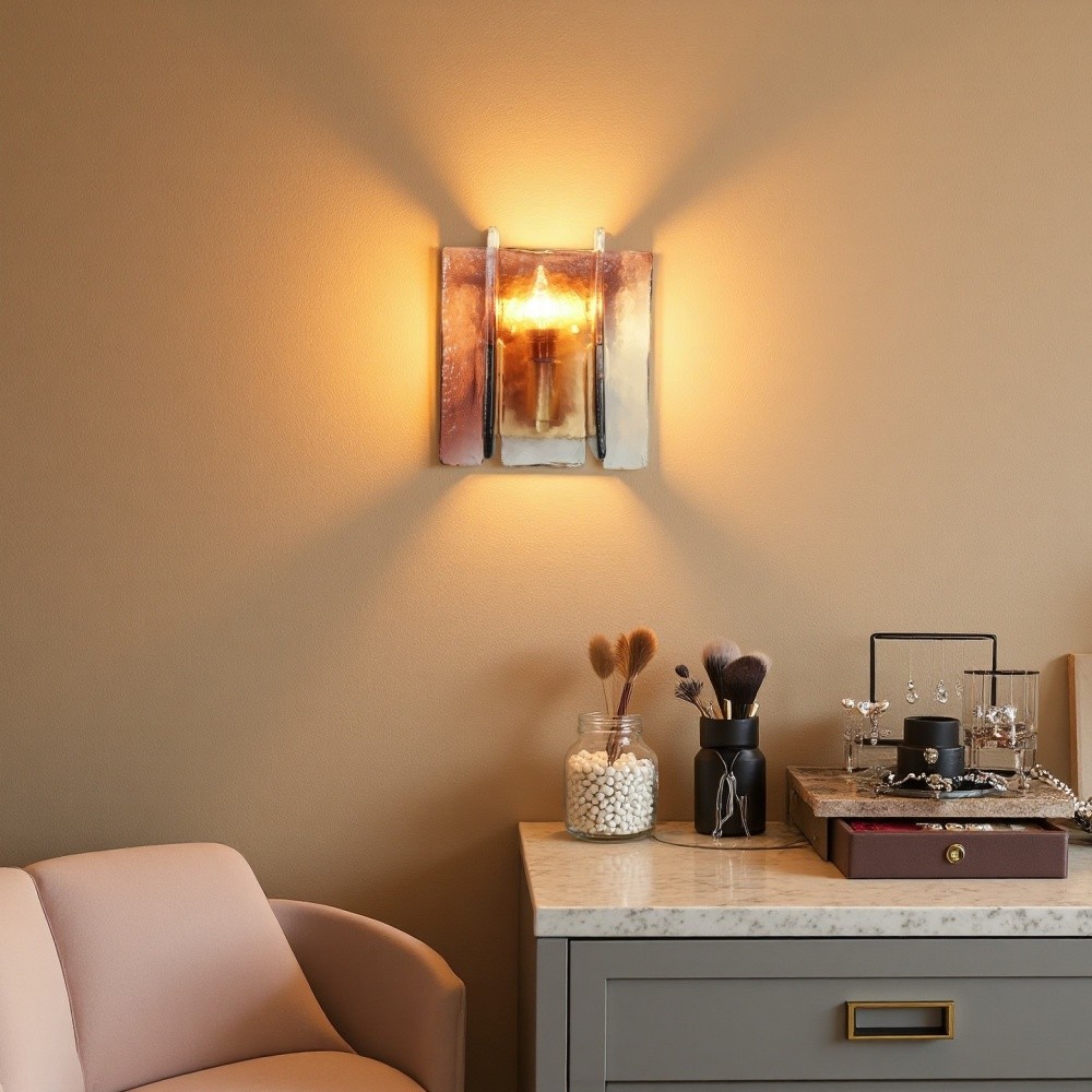 Amberkleurige glazen wandlamp - industriële metalen bedlamp HL1322