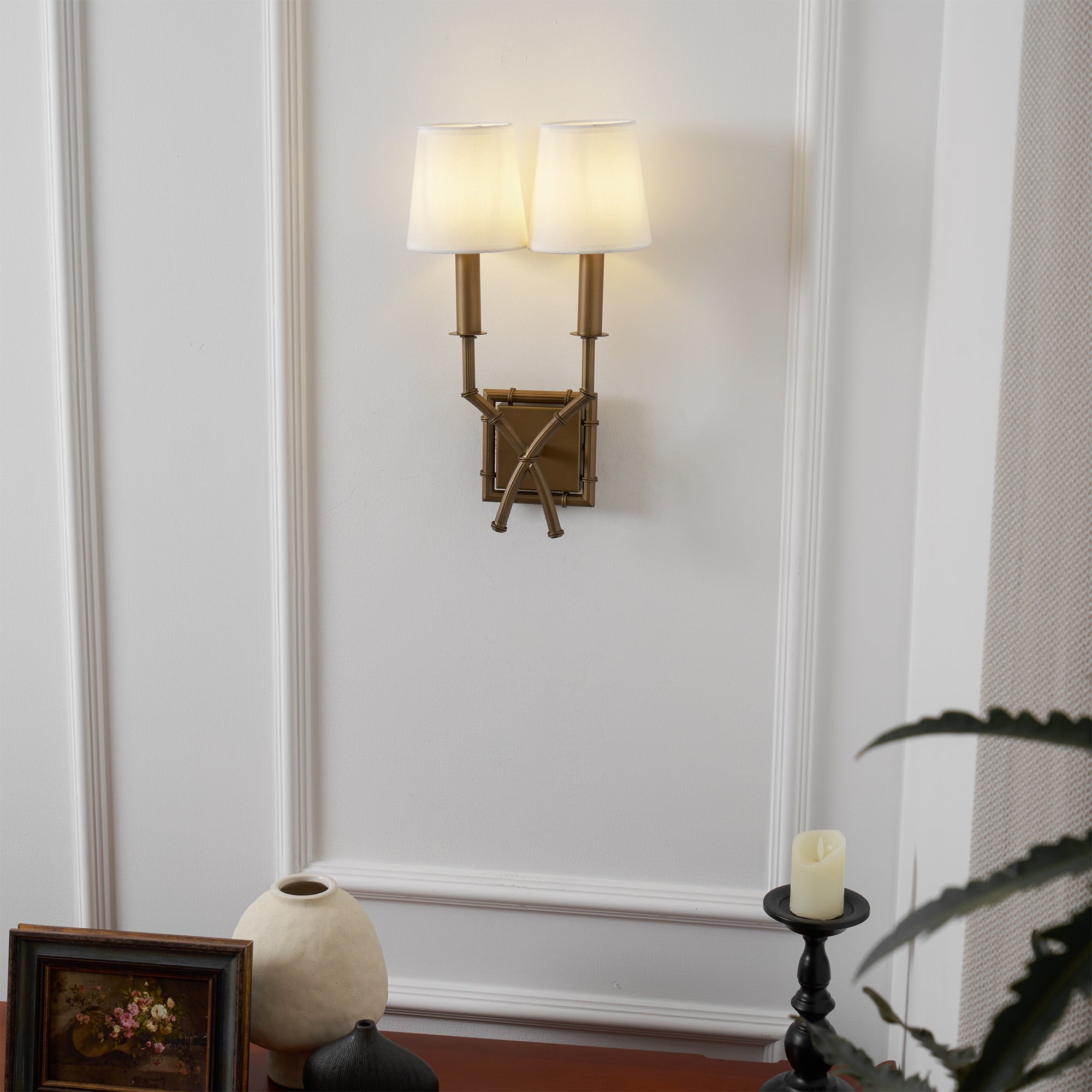 Dubbele bamboe wandlamp HL3139