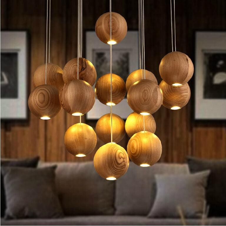 Houten bolvormige cluster hanglamp HL930