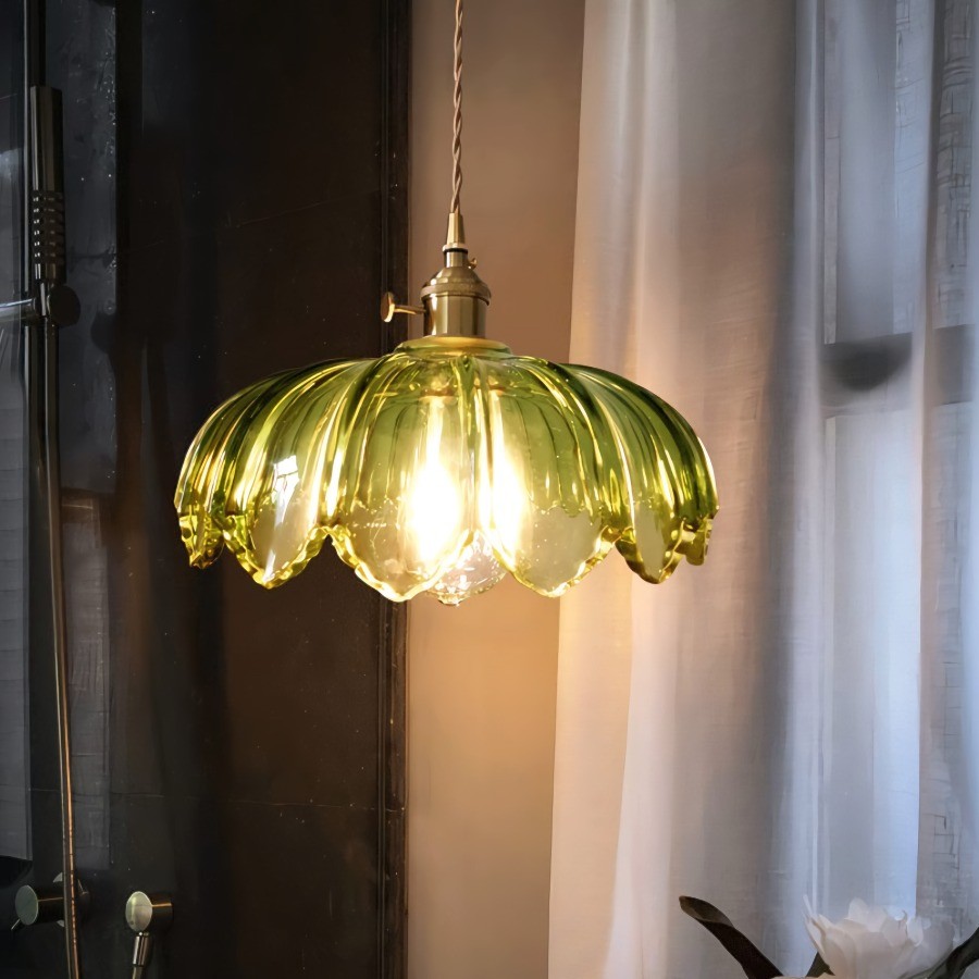 Vintage rustieke bloemblaadjesknoppen glazen hanglamp HL201