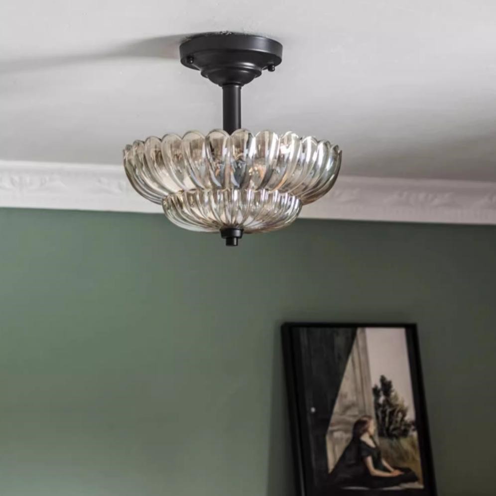 Semi-plafondlamp in parapluvorm, glazen lamp HL945