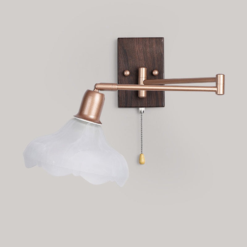 Franse ijzeren glazen bloemenwandlamp met zwenkarm en rits HL1087