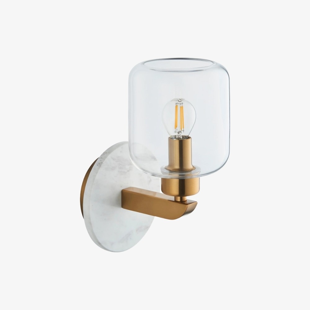 Korlisse Moderne Marmeren Wandlamp - Vintage Messing & Helder Glas Accentlamp voor Woonkamer en Hal HL2145