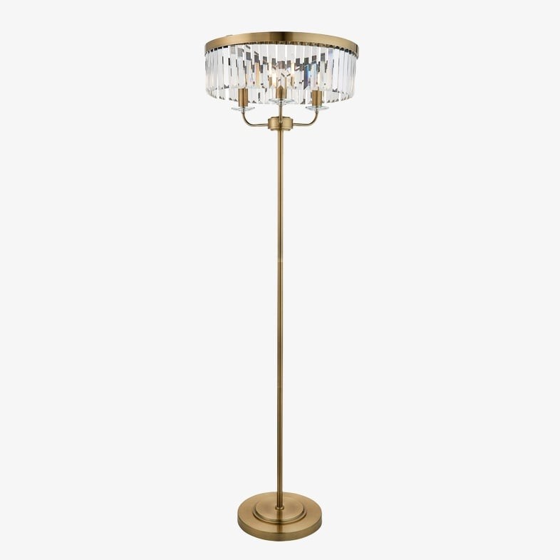 Beveline ronde vloerlamp met 3 lichtpunten - facetgeslepen glazen kappen, klassieke metalen afwerking voor woonkamers HL2071