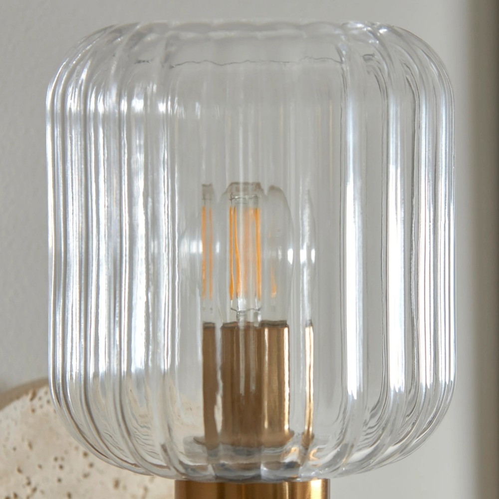 Korlisse Moderne Marmeren Wandlamp - Vintage Messing & Helder Glas Accentlamp voor Woonkamer en Hal HL2145