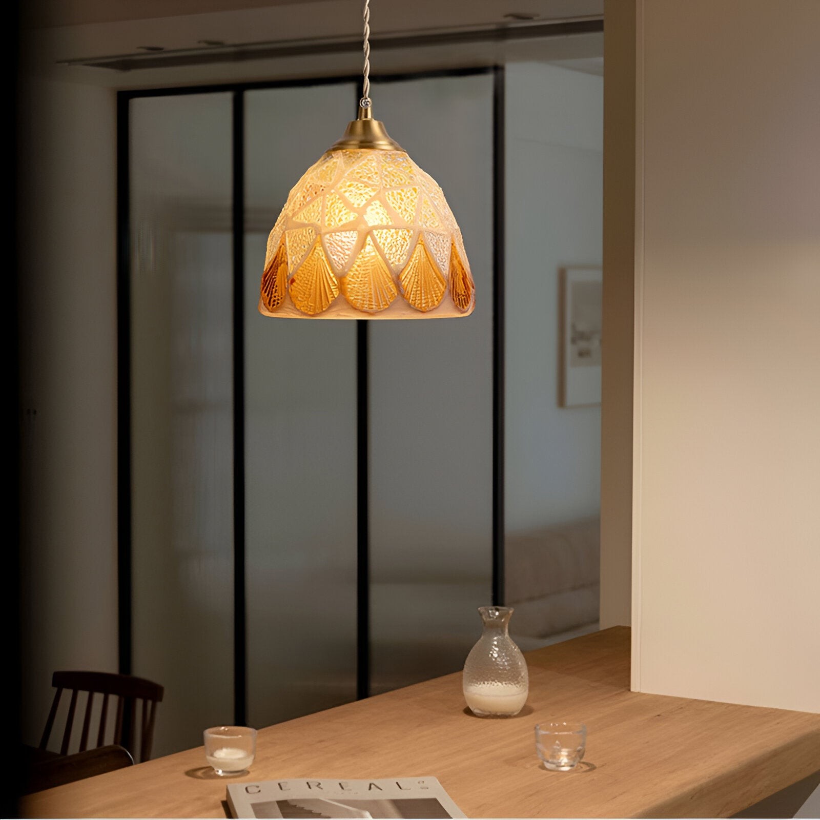 Retro kleurrijke natuurlijke schelp handgemaakte messing hanglamp HL1279