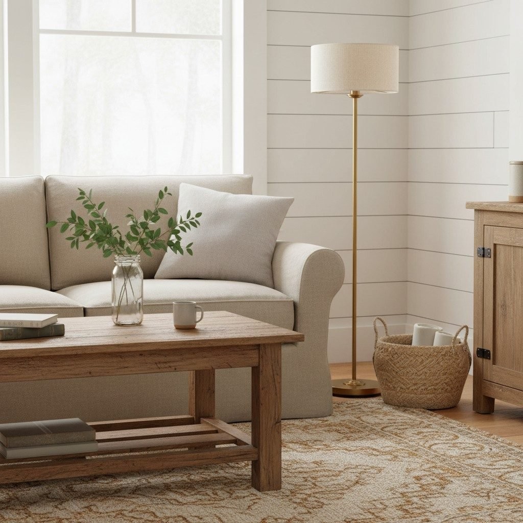 Tela Drum Shade vloerlamp - Moderne stoffen staande lamp voor thuis of op kantoor HL2241