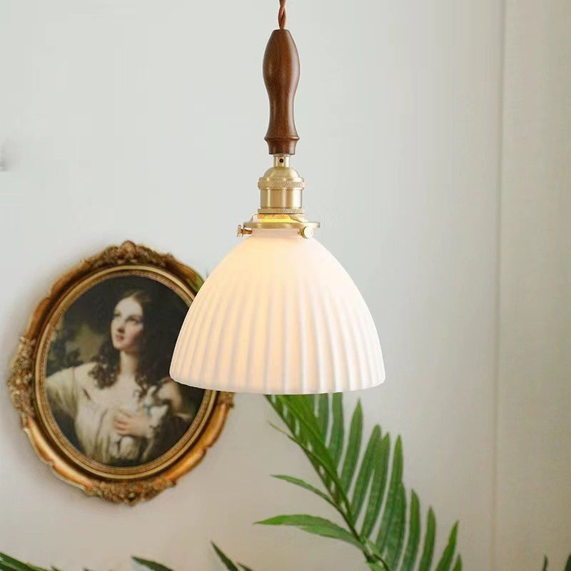Traditionele Japanse messing walnoot glazen keramische cilinder conische bloemkom hanglamp HL1404