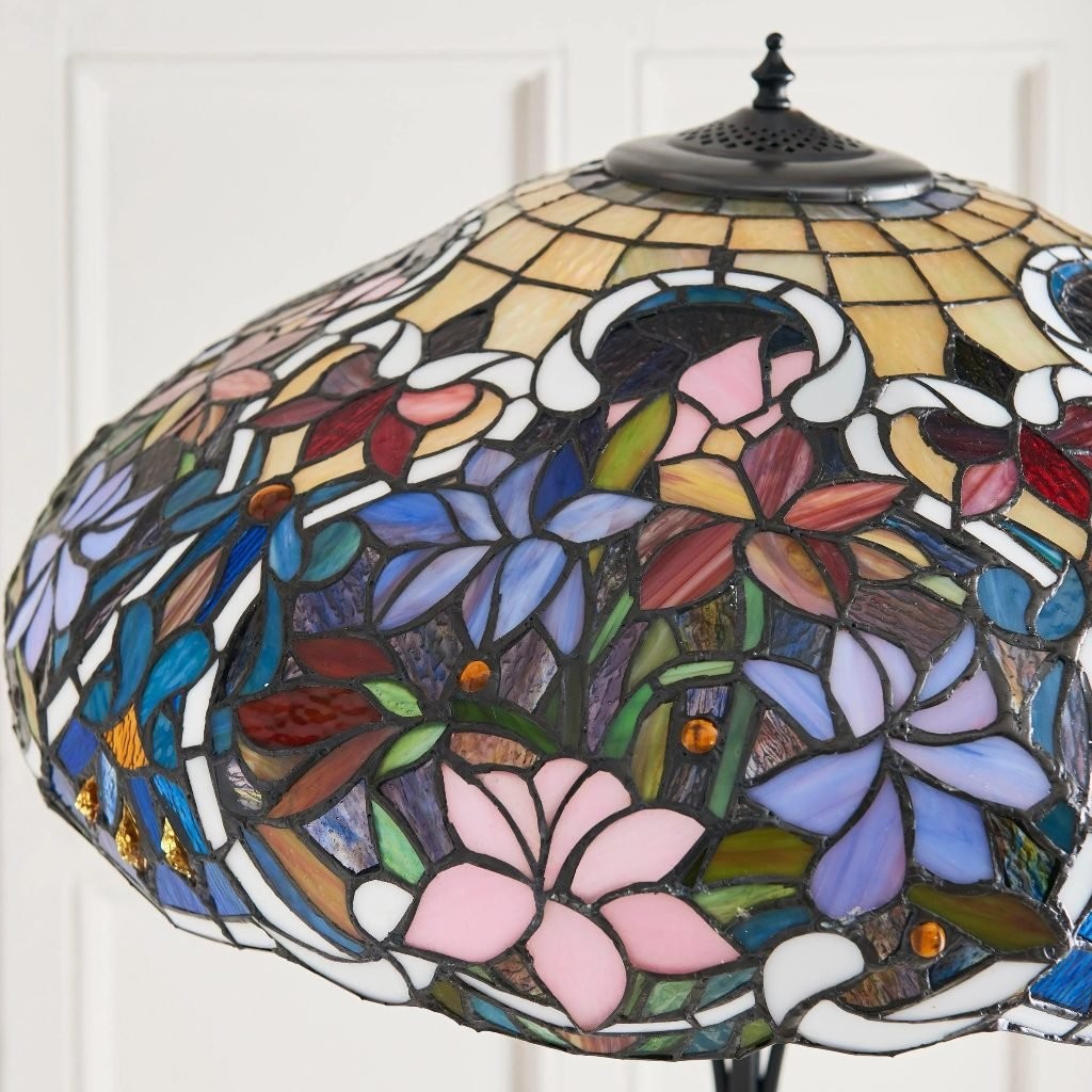 TF Sullivan Tiffany vloerlamp - bloemmotief in gebrandschilderd glas voor studeerkamer of woonkamer HL2057