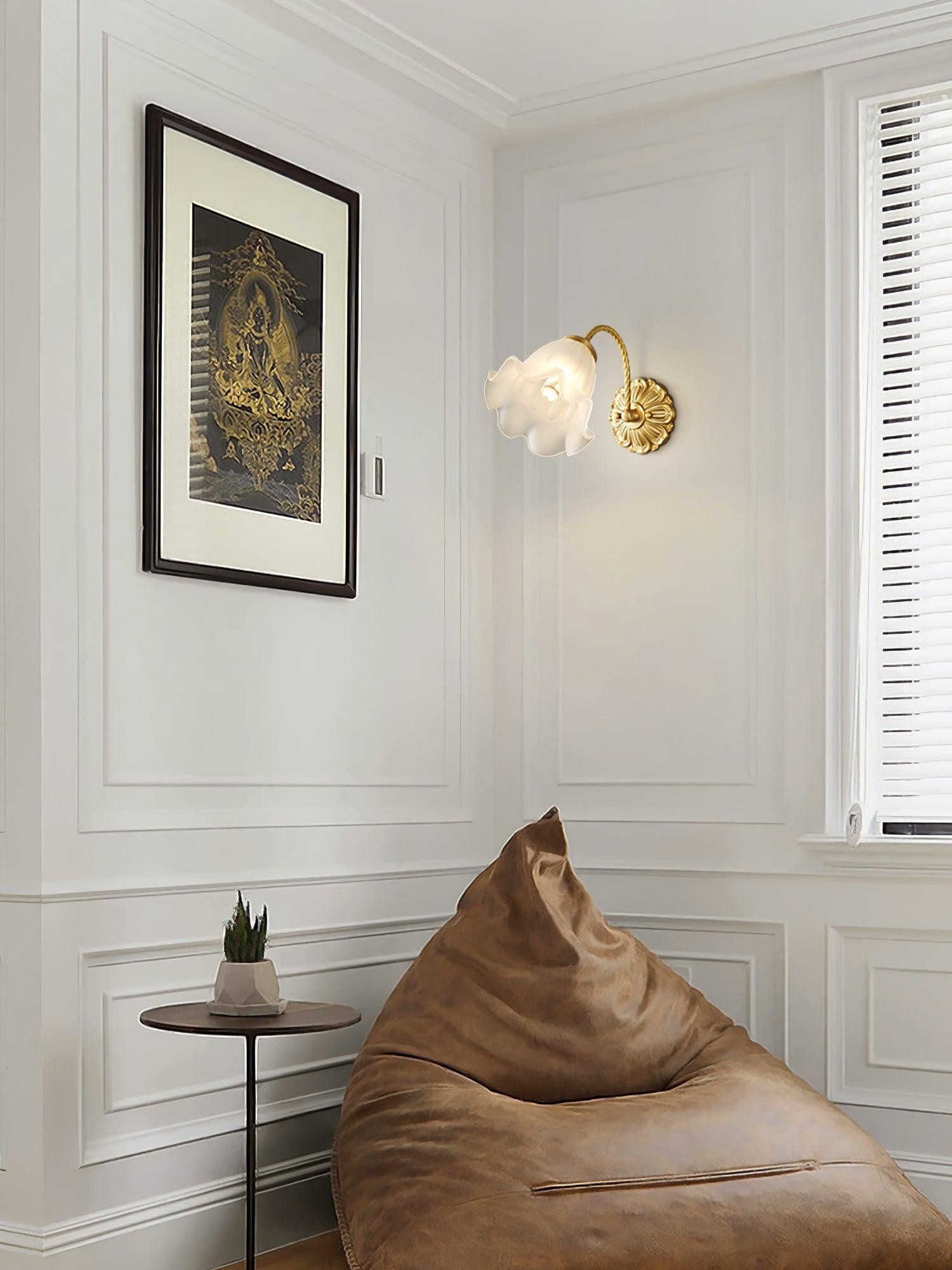 Nordic Modern Retro Elegant Bloem Messing Glas Wandlamp HL393