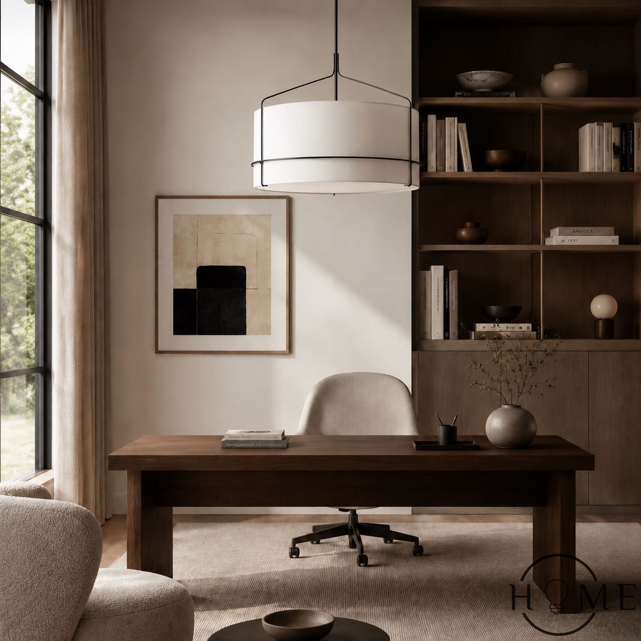 Horelia linnen hanglamp - Scandinavische trommelvormige hanglamp HL1491