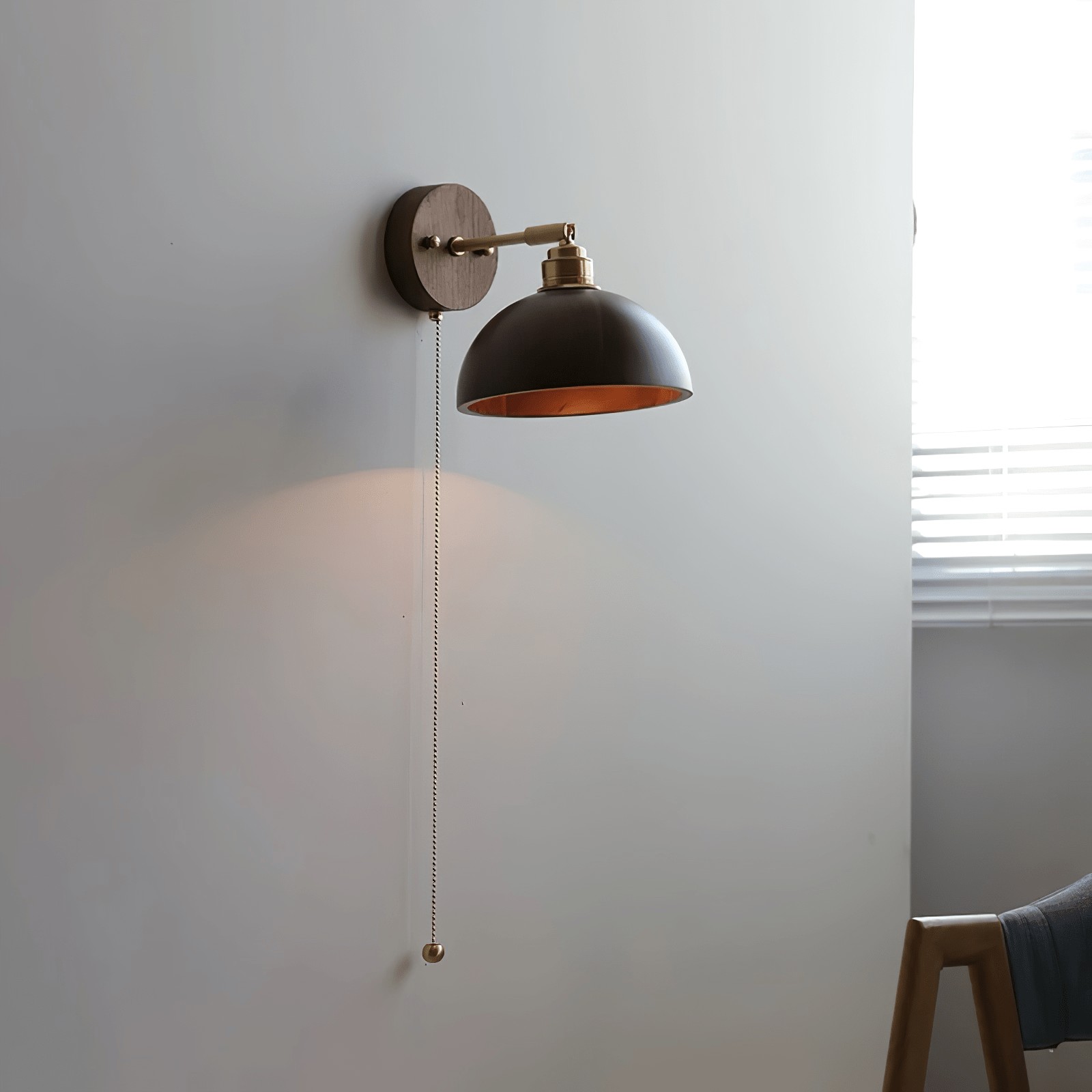Vintage komvormige houten Rhett Pull wandlamp HL1110