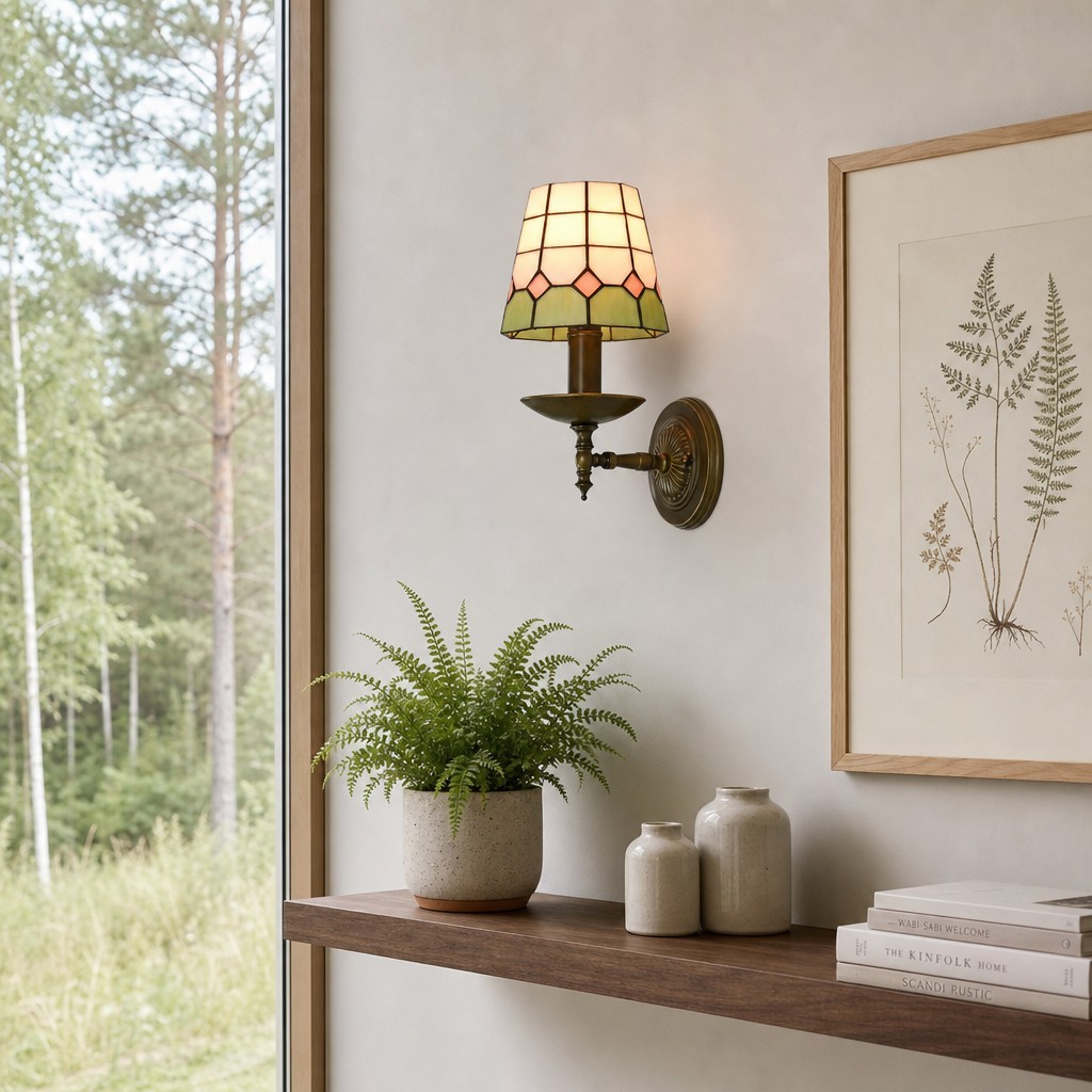 TF Tivanny Vintage Retro Wandlamp met Glas-in-lood voor Slaapkamers en Hal HL3556