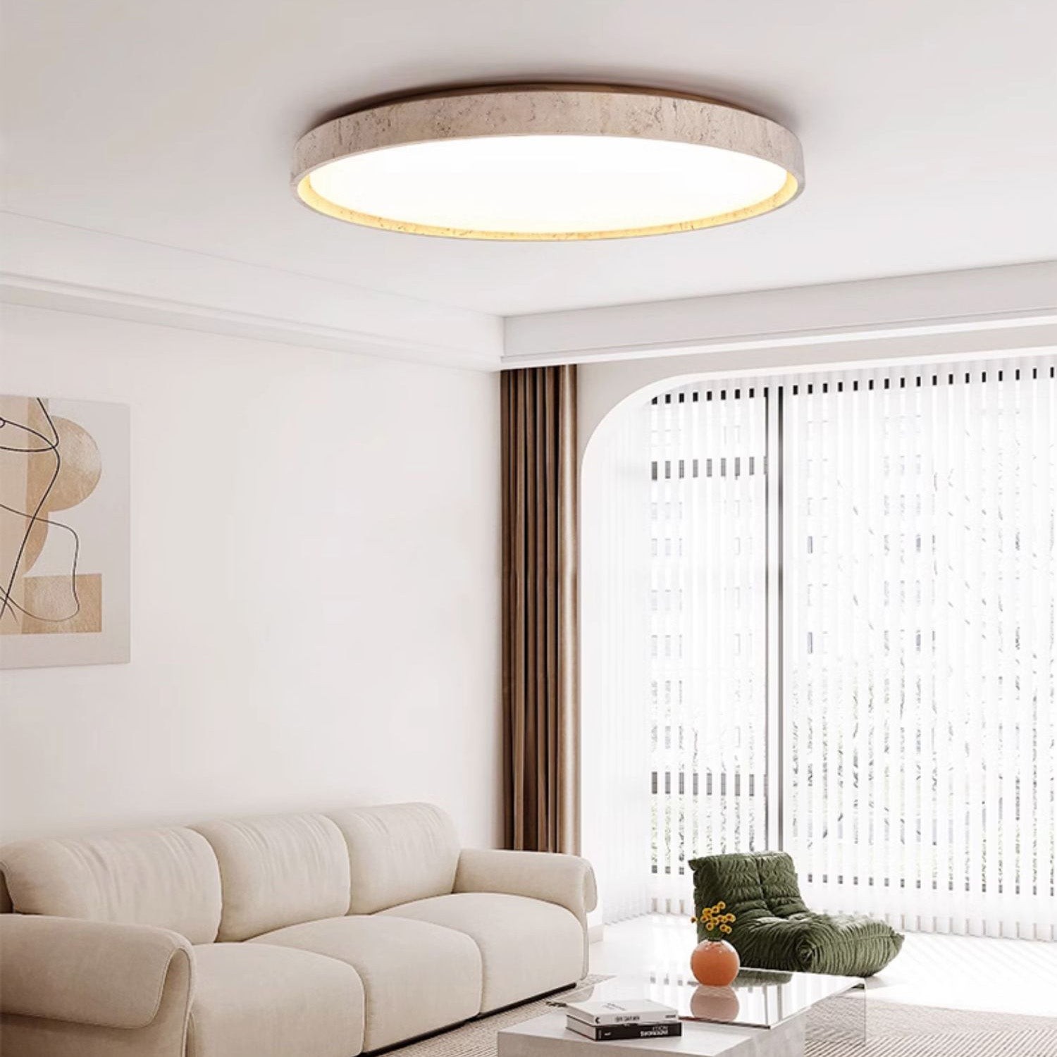 Ultradunne ronde plafondlamp van travertijn HL3243