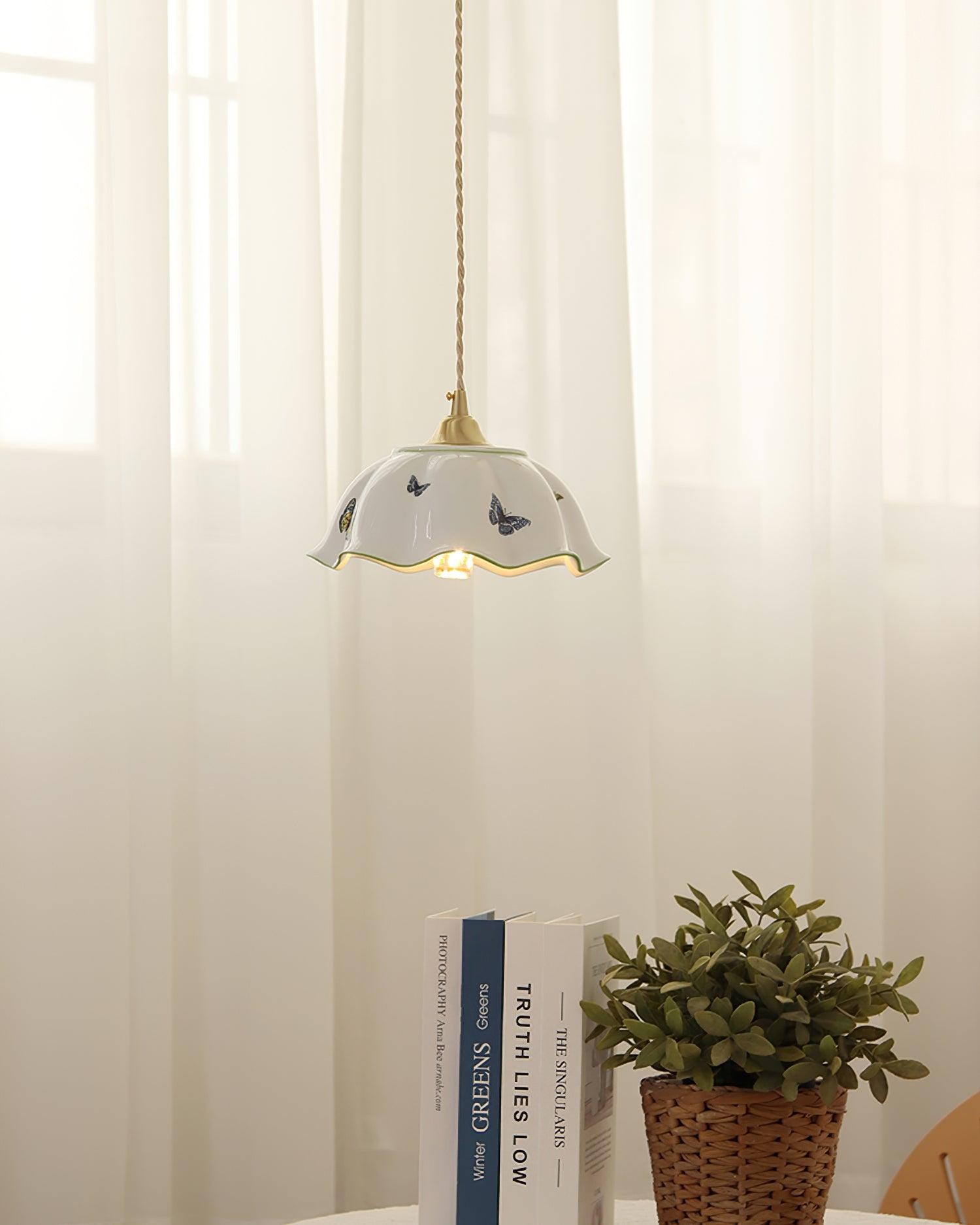 Retro crèmekleurige keramische hanglamp HL959