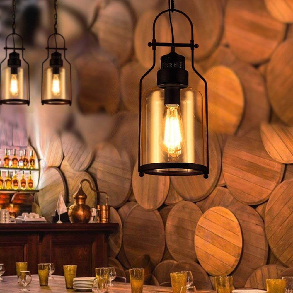 Lirra Vintage Glazen Pot Hanglamp - Industriële Metalen Hanglamp voor Keuken en Bar HL973