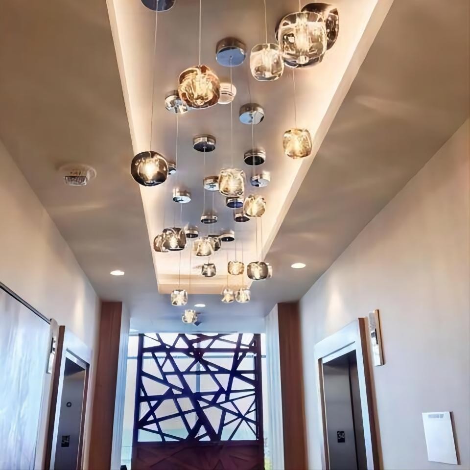 Cubie kroonluchter rookglas bol hanglamp voor kookeiland