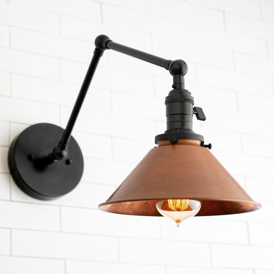 Conique metalen industriële wandlamp met verstelbare arm - vintage koperen kegelvormige kap voor taakverlichting HL1752