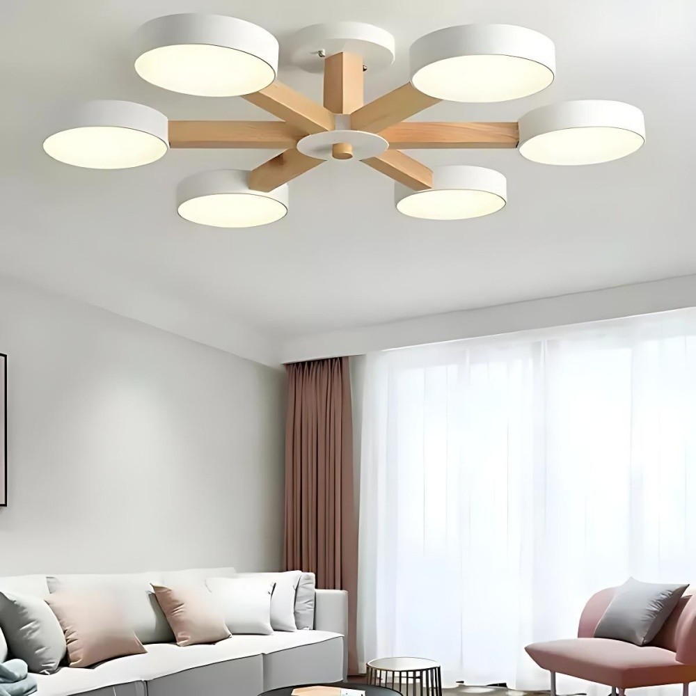 Nordic Wood Plafondlamp - Schijfvormige Lamp voor Woonkamer HL1351