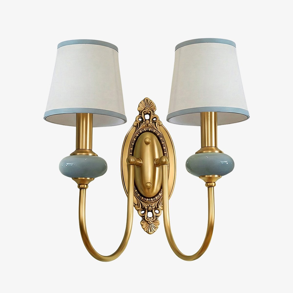 Rowanea keramische wandlamp met stoffen kap en metalen afwerking - Moderne halverlichting in landelijke stijl HL2409