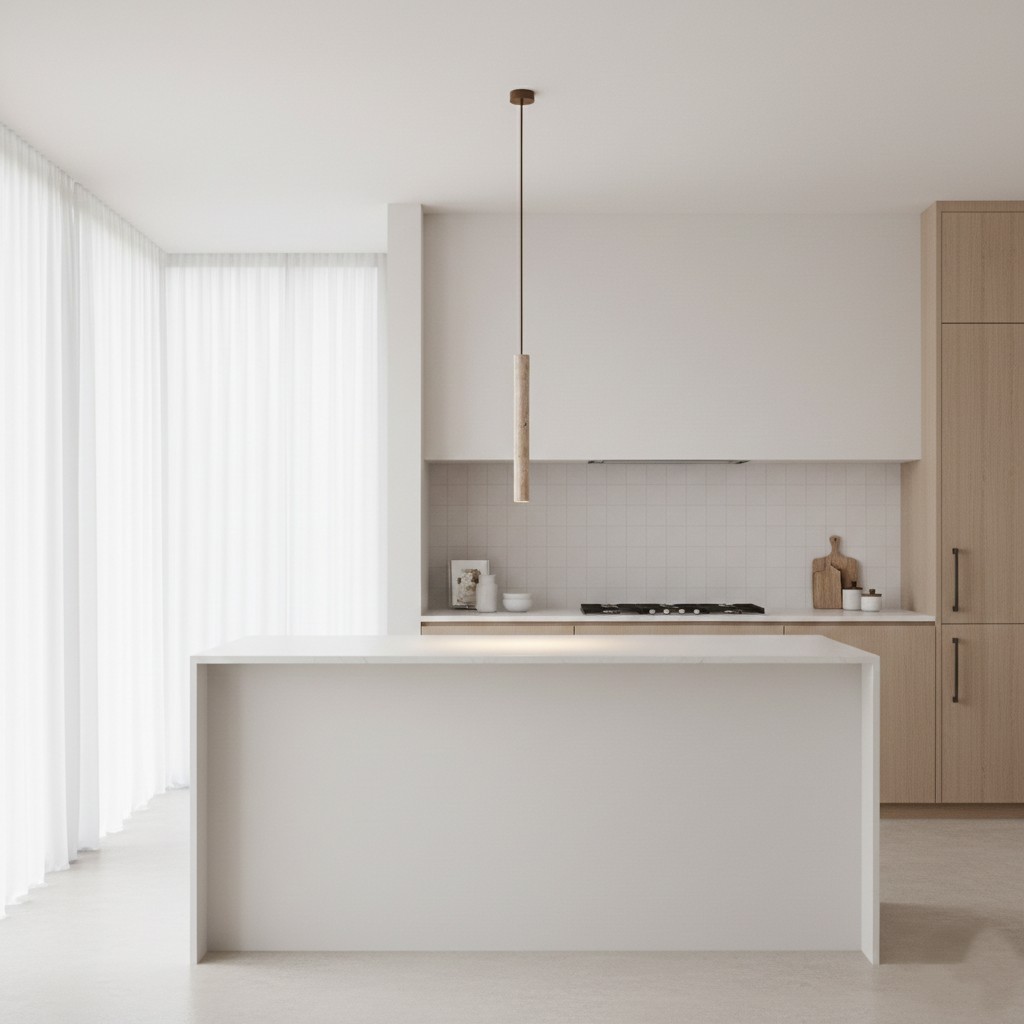 Moderne hanglamp HL3410 met marmeren travertin cilinder.