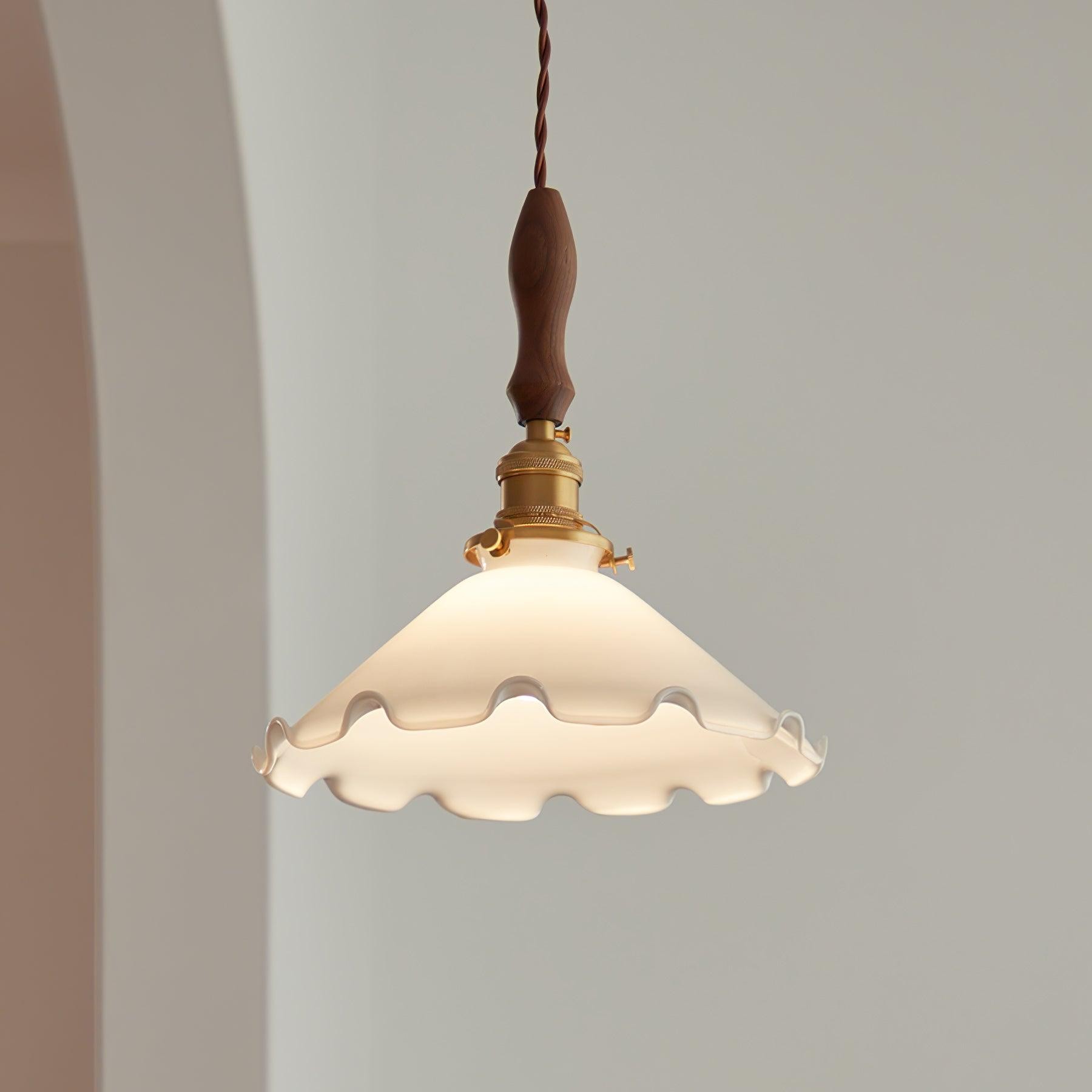 Vintage witte glazen hanglamp met rok HL428