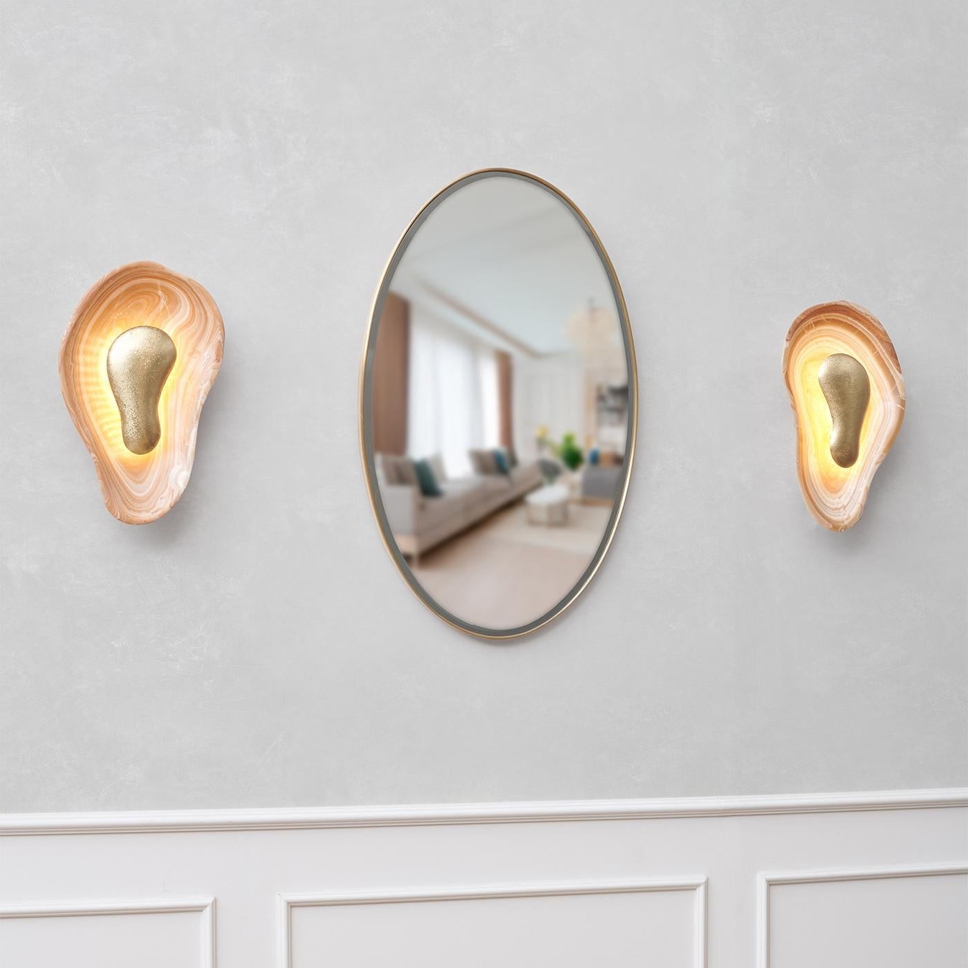 Wandlamp van gehamerd oesterkleurig onyx HL3278