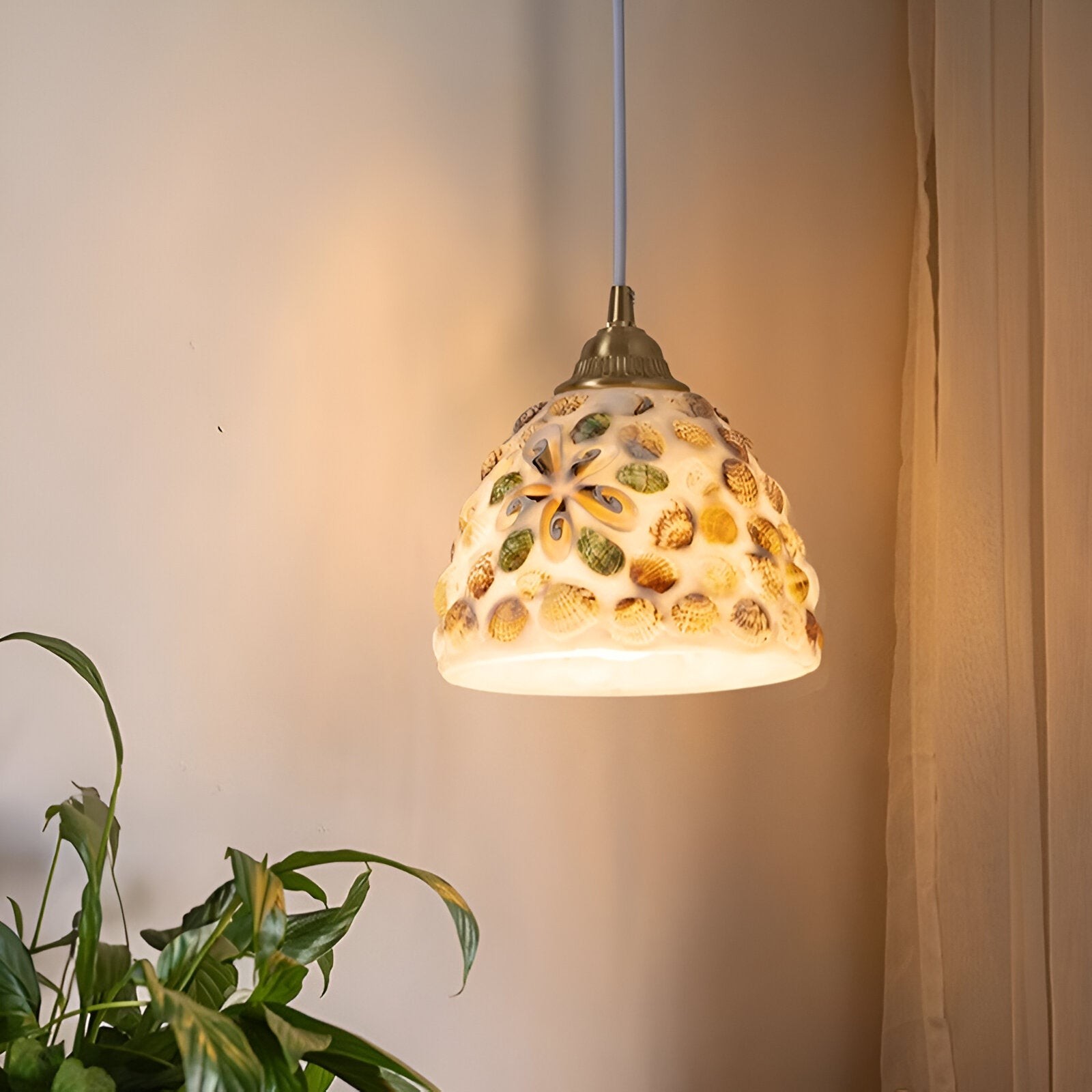 Retro kleurrijke natuurlijke schelp handgemaakte messing hanglamp HL1279
