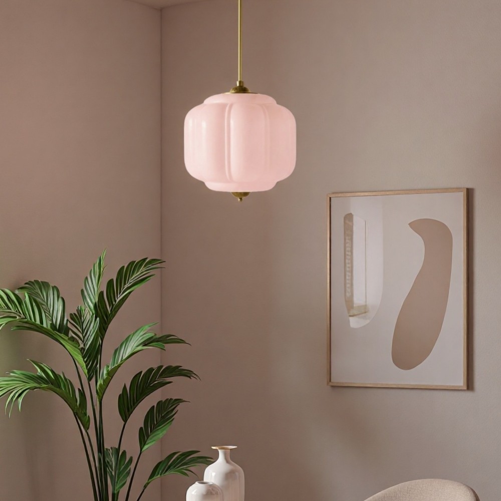Vintage Eloise Melkglazen Hanglamp - Geribbelde Glazen Plafondkroonluchter HL1091
